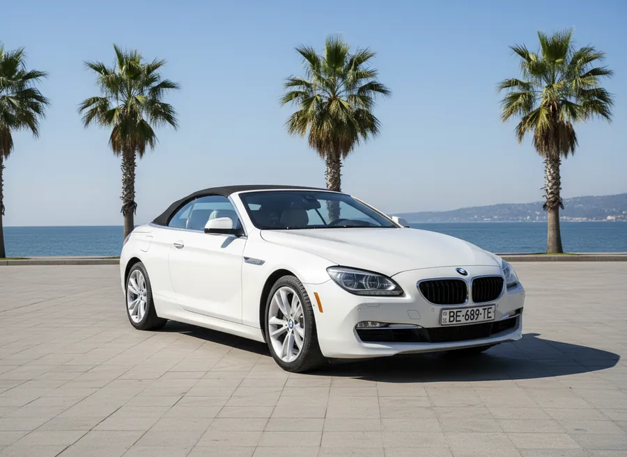 White BMW 640i Convertible rental Batumi