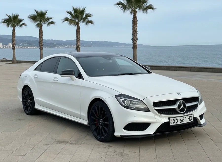 White Mercedes CLS rental Batumi