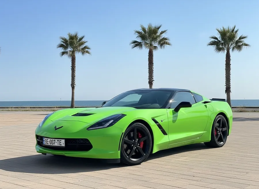 Green Chevrolet Corvette C7 rental Batumi